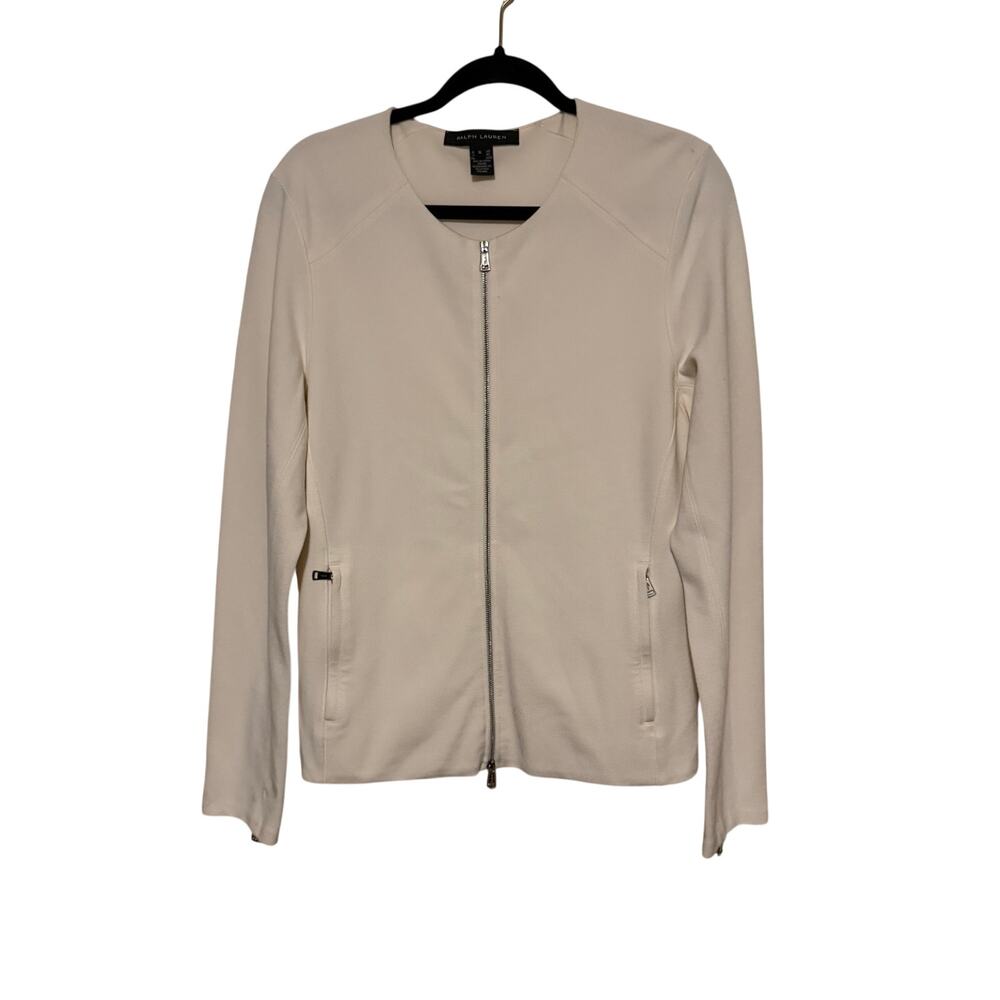 Ralph Lauren Black Label Ivory Italian Fabric Collarless Moto Jacket XL